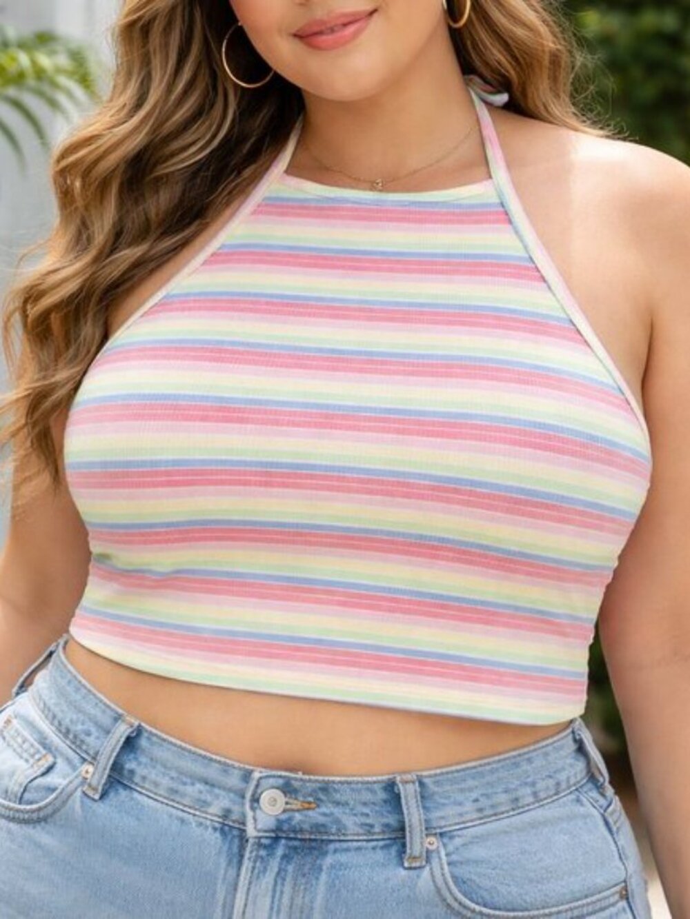 Women's Rainbow Stripe Halter Top, XXL